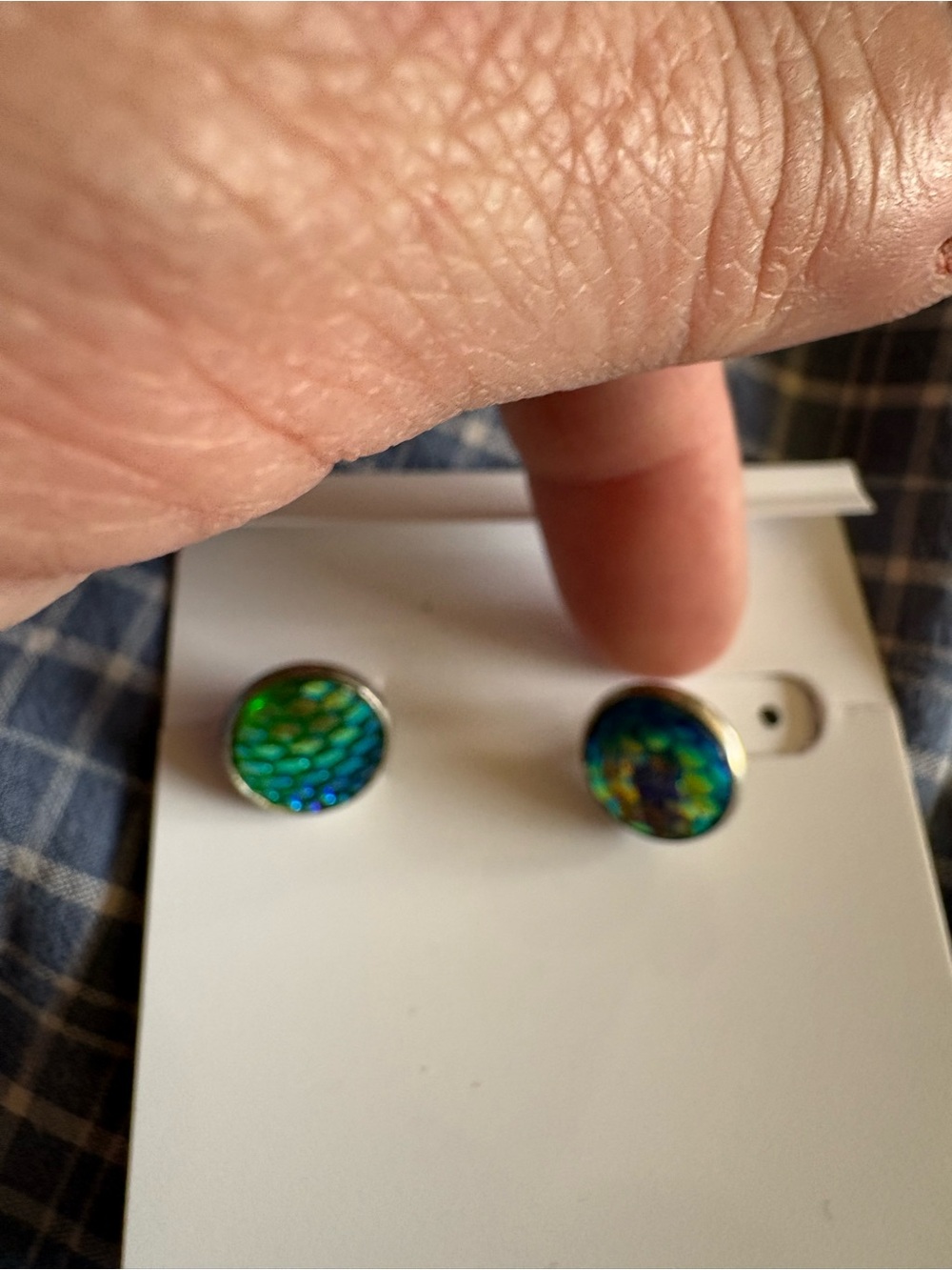 Iridescent Green Blue Stud Earrings